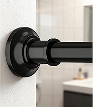 28 mm Black Shower Curtain Rail, 76 to 216 cm, Adjustable Shower Rail, No Drilling, with Bracket, fo