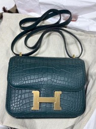 Hermes Mini Constance 19cm 6O 帝皇綠 霧面鱷魚皮 金釦U刻