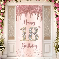 Happy 13th 18th 21th Birthday Door Banner Backdrop Decorations for Girls, Pink Rose Gold 13 18 21 Bi