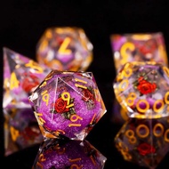 Rose Resin Set with Floating Flowers,7-Piece Liquid Core Polyhedral D for D&D RPG MTG Table Games,Ha