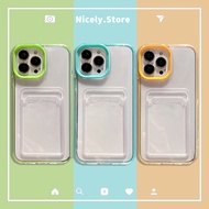 Simple 3 in 1 Candy Color Frame Card Slot Photo Pocket Phone Case Compatible for iPhone 15 14 13 12 11 Pro Max Xs Xr X 8 7 Transparent Shock Proof Casing