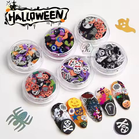 PrettyG 1 Box Halloween Mixes Slices Supplies Polymer Soft Clay DIY Decoration for Resin Fimo Nail A