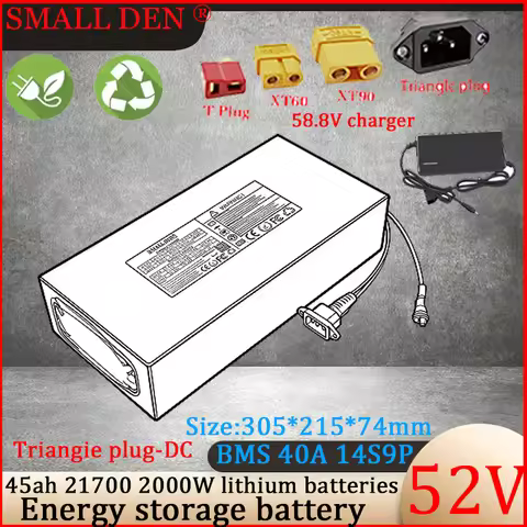 52V 45Ah 21700 Lithium Battery Pack 14S9P Solar Panel Energy Storage Power Supply BMS 40A Swimming B