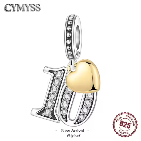 Original 925 Sterling Silver Number Pendant 10th 15 18 20-60 Anniversary Bead for Bracelet Necklace 