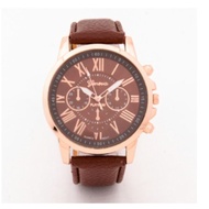 ✿✙Geneva Roman Numerals Faux Leather Wrist Watch (Brown)