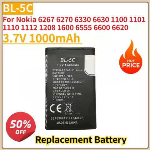 New BL5C BL-5C Mobile Phone Battery 3.7V 1000mAh For Nokia 6267 6270 6330 6630 1100 1101 1110 1112 1