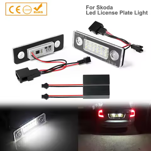 2X White Canbus Error Free LED License Number Plate Light for Skoda Octavia MKII 1Z A5 09-13 Roomste