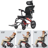 Folding Wheelchair with Headrest Self-propelled Pushchair Multifunctional Travel Wheelchair Transpor