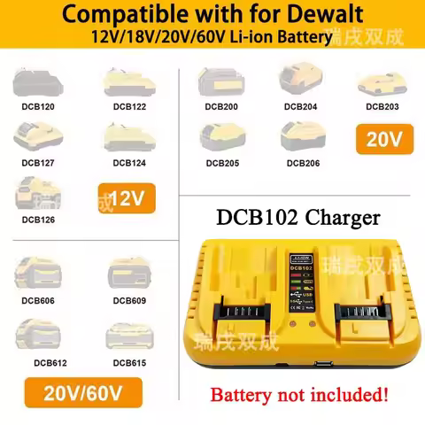 DCB102 Power Tool Lithium Battery 3A Double Charger For DeWalt 10.8V 12V 14.4V 20V DCB200 DCB203 DCB