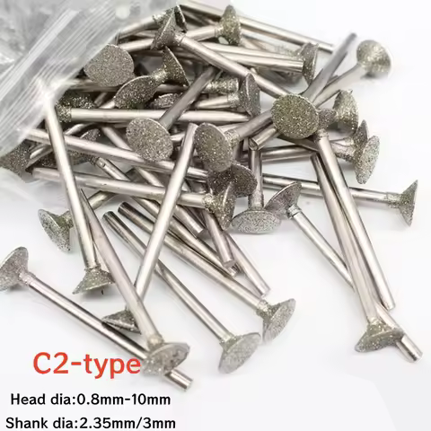 2.35mm 3mm Shank C2-type Diamond Grinding Burr 0.8/1/1.5/2/3/4/6//8/10mm Teeth Grinding Bits Diamond