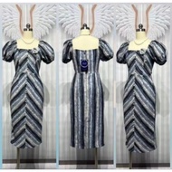 054 Available In 4xl 6xl 7xl [Super Pull] Striped Dress Slim Fit Plus Size Dress