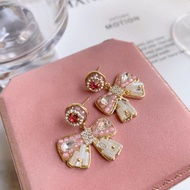 Clearance ~ 14k gold plated sweet bow crystal earrings French high-end earrings CD417