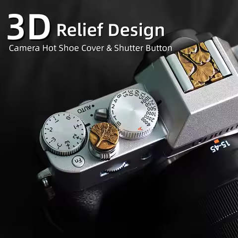 Metal Embossed Camera Hot Shoe Cover Shutter Button for Fuji XT5 XT50 XT4 XT3 Canon Leica Q3 M9 Pent