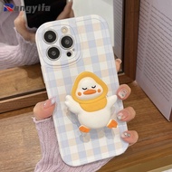 With Mobile Phone Holder Casing For OPPO A52 A72 A92 A31 A8 A9 A5 A53 A33 A32 2020 4G A12 A7 A5S F11 R17 R15 Phone Case Cute Stand Holder Duck Plaid Design TPU Protection Cover
