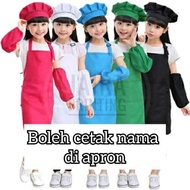 KIDS APRON FULL SET APRON BUDAK TOPI CHEF CHILDREN APRON SET APRON KANAK-KANAK BOLEH PRINT NAMA KIDS