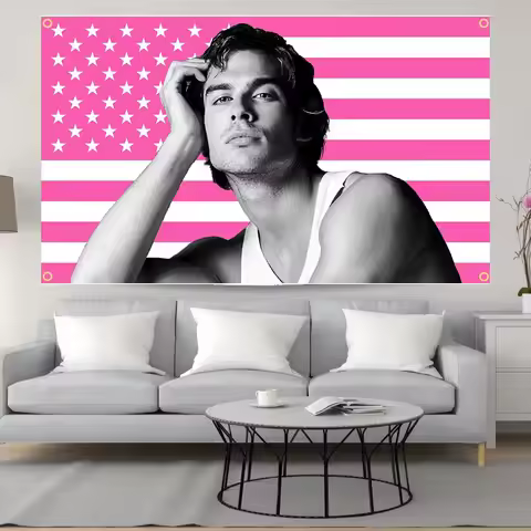 Ian Somerhalder Damon Salvatore Tapestry | Pink US Vampire Funny Meme Flag | Man Cave Wall Decor (Fl