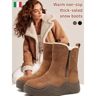 Women's midcalf snow boots warm casual mom shoes plus velvet Martin boots heightening snow boots