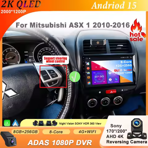 Android 15 For Mitsubishi ASX 1 2010 - 2016 2K QLED Android Car Radio Multimedia Video Player GPS St