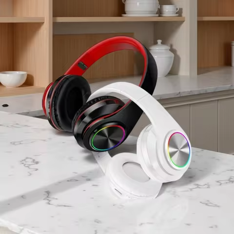 Bluetooth Headphones RGB Lighting Noise Cancellation Foldable Headsets Over Ear Stereo HIFI Sports H
