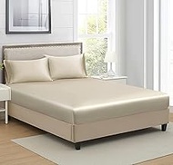 RD TREND Satin Fitted Solid Bedsheets Queen Size 78x60x10 Inch, Elastic Bedsheets for Queen Size Bed