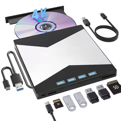 External Blu-ray Drive 4K Blu-ray Player for Laptop USB 3.0 BD/CD/DVD RW Reader Burner with SD TF Po