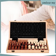 [AmlesoMY] Wood Chess Set, Beginner Chess Set, Chess-lady Board Game Set, Wooden Flap Chess for Begi