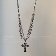 【777】Double Layer Cross Necklace for Men Korean Vintage Minimalist Stylish Unisex