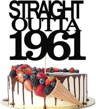 Black Glitter Straight Outta 1961 Cake Topper,Hello 65，Funny 65th Birthday Cake Topper,65 Fabulous， 