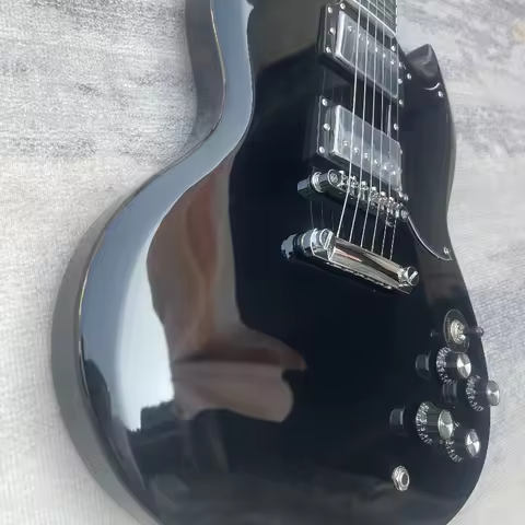 Gloss Black SGT Style Electric Guitar Dual Humbucker Pickups 4 Control Knobs Ebony Fretboard Hard Ro