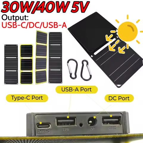 IP67 Waterproof Solar Panel 30W/40W 5V Portable Battery Phone Charger Type C USB-A DC Output Foldab
