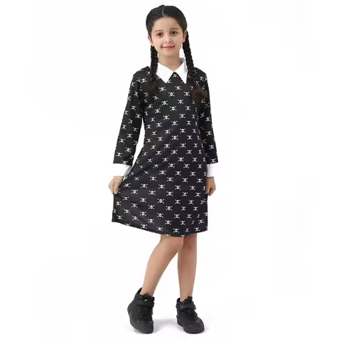 Girl Summer Dress Wednesday Adams Cosplay Costumes Addams Family Costume Hand Clothing Black Dress W