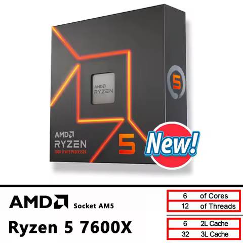 AMD New Ryzen 5 7600X CPU R5 7600X 4.7 GHz 6-Core 12-Thread 5NM L3=32M 100-000000593 Socket AM5 Seal