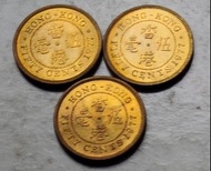 香港1977年5毫硬幣共3枚（品相實物如圖，有大面積原光）