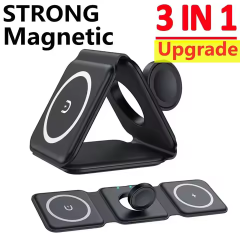3 in 1 Wireless Charging Station for Apple MagSafe Charger, Foldable Magnetic Travel Charger for iPh