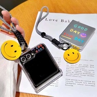 Casing hp Zflip Cute Smiley Smile Face Emoji Emote Happy Sunday Funday With Smiley Chain For Samsung