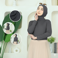 Manset Lengan Panjang Wanita Leher Tinggi Pakaian Dalaman Muslimah Kaos Polos Hitam Terlaris