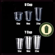NEW - [100pcs]95mm Plastic Milk Tea Y/U Cup (12oz, 16oz, 22oz) With Flat/Dome/Strapless Lids
