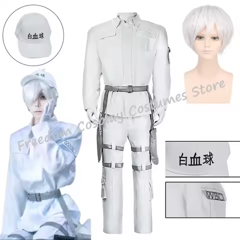 Anime Cells at Work! Neutrophil Uniform Hataraku Saibou White Blood Cell Cosplay Costume wig Coat Pa