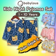 Kids Cotton Silk Pyjamas Baju Tidur Budak Nipis Sejuk 3/4 Long Sleeve Pajamas Children Sleepwear Nig