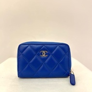 CHANEL藍羊皮銀釦ㄇ拉零錢包