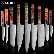 XITUO Damascus Kitchen Knife Set Chef Nakiri Knife 67 Layers Japanese Damascus Steel Chef Knife Razor Sharp Blade Colorf