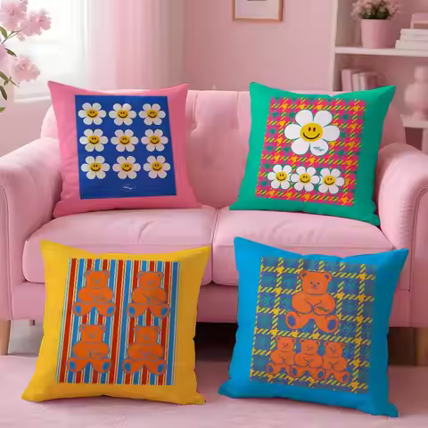 Colorful Cute W-wiggle wiggle Pillow Case Anti-dustmite Pillowcase Invisible zipper silky short plus