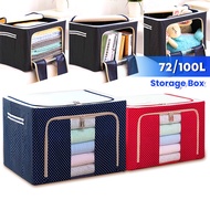 Detachable Storage Box Cloth Dual Zipper 72L 100L Large Storage Box Foldable Oxford Box Steel Frame