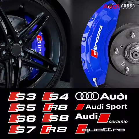 6pcs Car Caliper Sticker Wheel Hub Decals For Audi Quattro Logo Decoration A3 A4 A5 A6 A6L A7 A8 Q3 