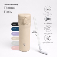 SWANZ Revo One Touch Thermal Flask 550ml - Single Combo - Vacuum Insulated Ceramic Tumbler, Thermos,