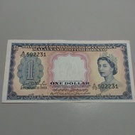 1953 1 dollar banknote of British Malaya and Borneo Straits settlement Queen Elizabeth ll Good Extre