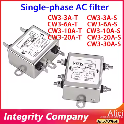 Single-phase power filter power purifier CW3-10A-T audio EMI filter 220V anti-interference CW3-3A-T 