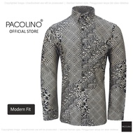 Pacolino - (Modern Fit Cutting) Black Color Malaysia Men Batik Long Sleeve Kemeja Batik Lelaki Lenga