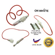 6Biji X 30mm Glass Fuse + 1biji  X  fuse holder 30mm > glass fuse / fuse kaca fius (0.1A ~ 25A )