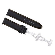 Ewatchparts 18MM LEATHER WATCH BAND SMOOTH STRAP DEPLOYMENT COMPATIBLE WITH TUDOR BLACK ORANGE STITCH